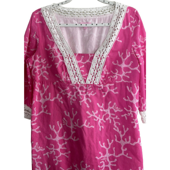LILLY PULITZER SHERMAN CORAL PRINT ME CRAZY PINK AND WHITE LACE DRESS SIZE S - Picture 2 of 9